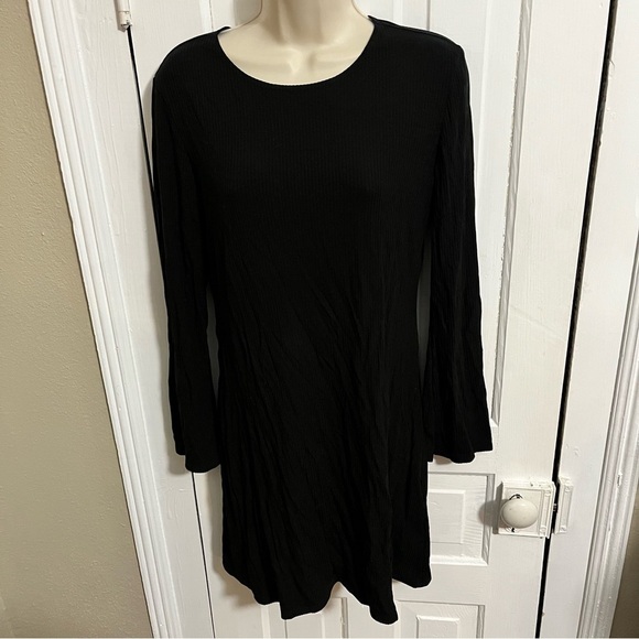 Reformation Jeans Black Ribbed Knit Dress Front Slit Large Q2 - Picture 1 of 7